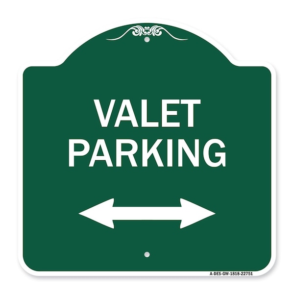 Signmission Valet Parking W/ Bidirectional Arrow, Green & White Aluminum Sign, 18" x 18", GW-1818-22751 A-DES-GW-1818-22751 - main